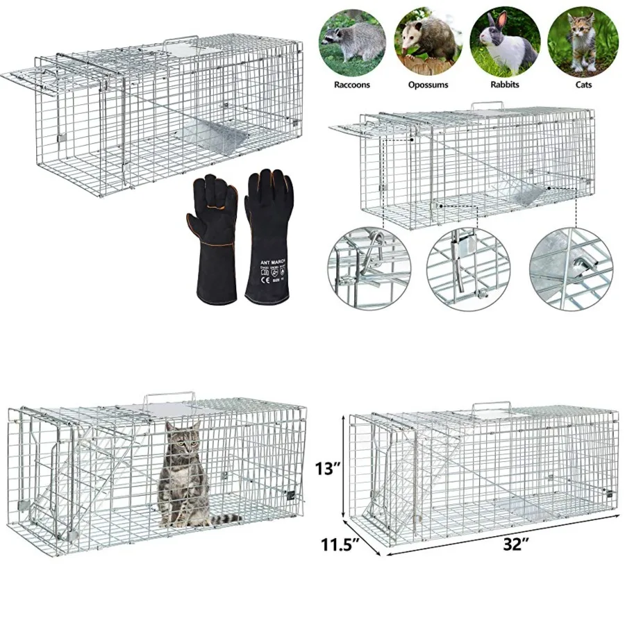 Live Animal Cage Trap 32''x11.5x13 Steel Humane Release Rodent Cage with Gloves for Rabbits, Stray Cat, Squirrel, Raccoon, Mole
Live Animal Cage Trap 32''x11.5x13 Steel Humane Release Rodent Cage with Gloves for Rabbits, Stray Cat, Squirrel, Raccoon, Mole