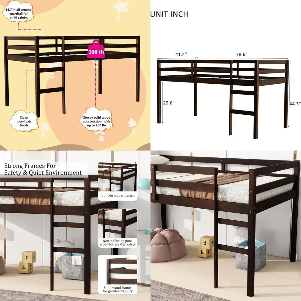 Twin Size Solid Wood Loft Bed with Ladder, Safety Rail, Noise-Free, Non-Toxic Finish, Space-Saving, No Box Spring Needed
Twin Size Solid Wood Loft Bed with Ladder, Safety Rail, Noise-Free, Non-Toxic Finish, Space-Saving, No Box Spring Needed