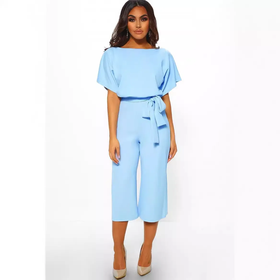 Summer Woman Jumpsuit Off Shoulder Light Blue Jumpsuits Wide Leg High Waist Romper Self Tie Waist Rompers Women's Elegant
Summer Woman Jumpsuit Off Shoulder Light Blue Jumpsuits Wide Leg High Waist Romper Self Tie Waist Rompers Women's Elegant