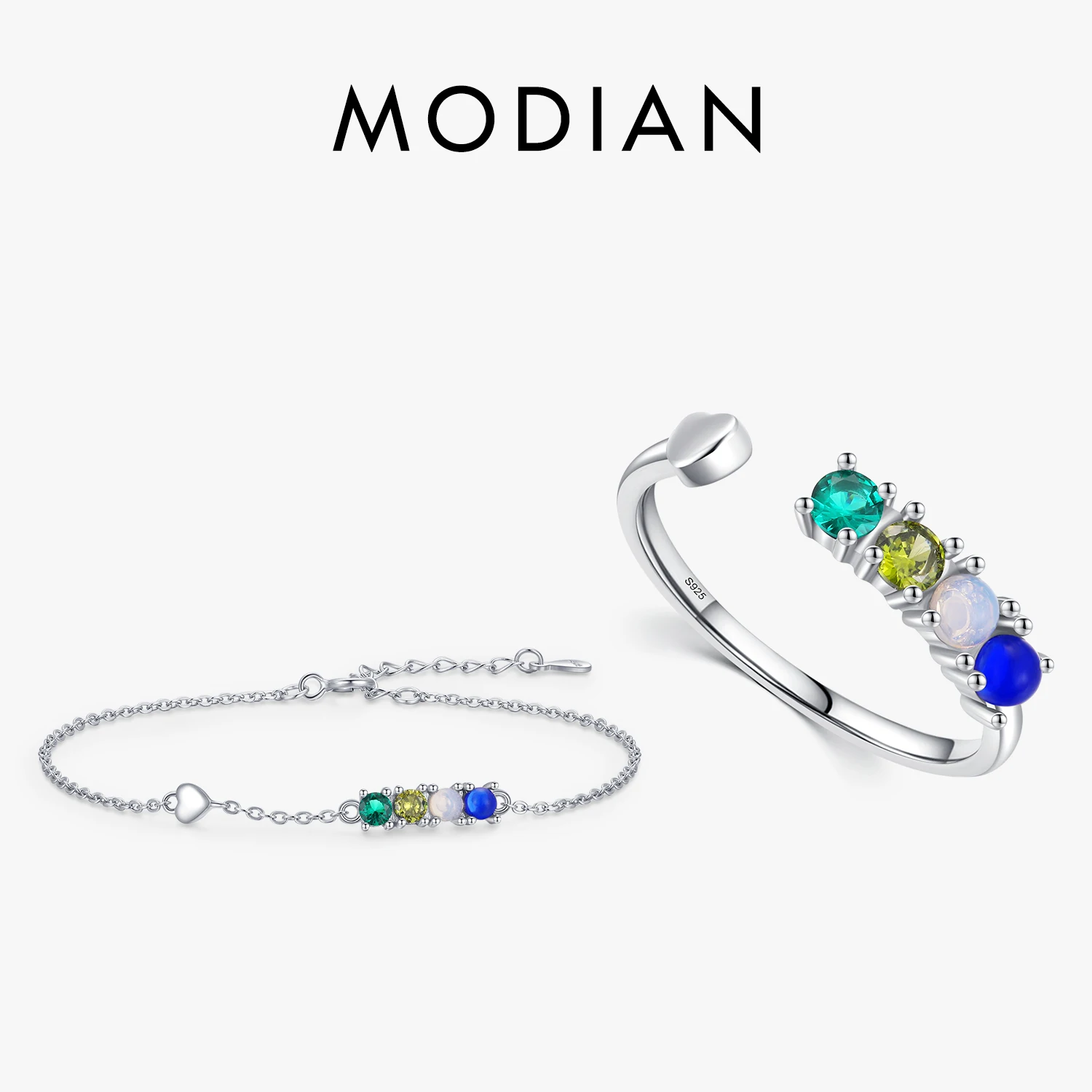 MODIAN Real 925 Sterling Silver Romantic Heart Rainbow Color Crystal Rings Bracelet Bangle Jewelry Sets For Women Fine Jewelry
MODIAN Real 925 Sterling Silver Romantic Heart Rainbow Color Crystal Rings Bracelet Bangle Jewelry Sets For Women Fine Jewelry