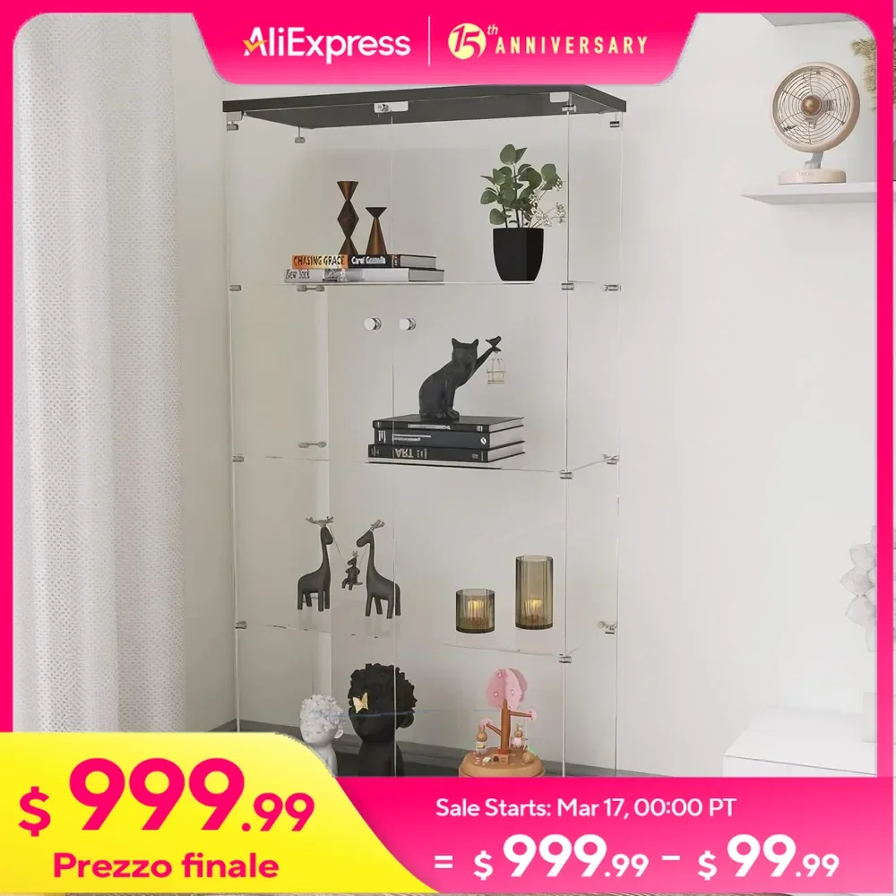 64"H Glass Display Cabinet, 4-Shelf Glass-Door Cabinet Curio Collection Display Case Trophy Showcase, Standing Bookshelf
64"H Glass Display Cabinet, 4-Shelf Glass-Door Cabinet Curio Collection Display Case Trophy Showcase, Standing Bookshelf