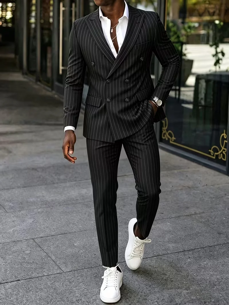 Men's Black Pinstripe Double Breasted Suit Slim Fit 2 Piece Set Formal Business Blazer Pants for Office Wedding
Men's Black Pinstripe Double Breasted Suit Slim Fit 2 Piece Set Formal Business Blazer Pants for Office Wedding