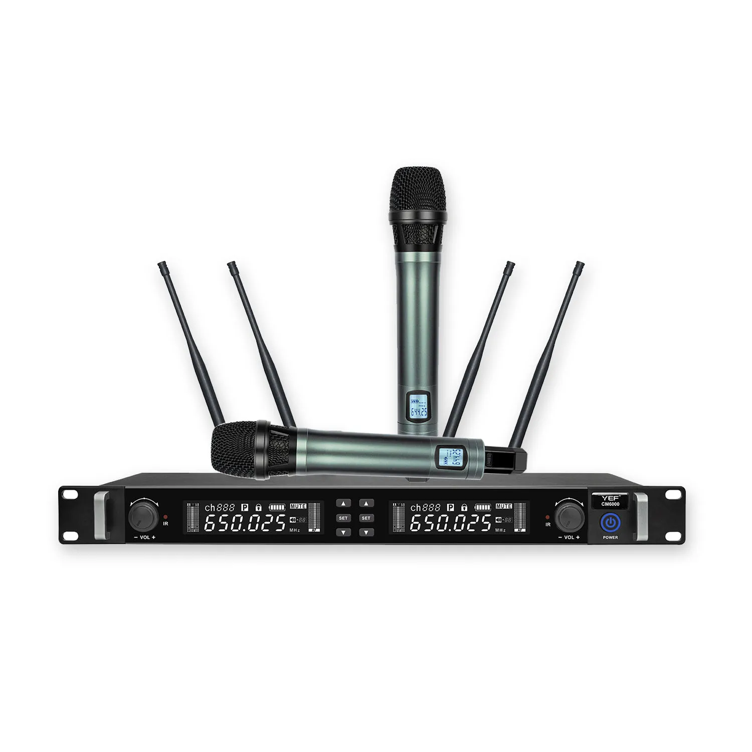 YEF CM-6000 Professional High Quality Wireless Microphone 2 Channel Metal Microphone True Diversity
YEF CM-6000 Professional High Quality Wireless Microphone 2 Channel Metal Microphone True Diversity