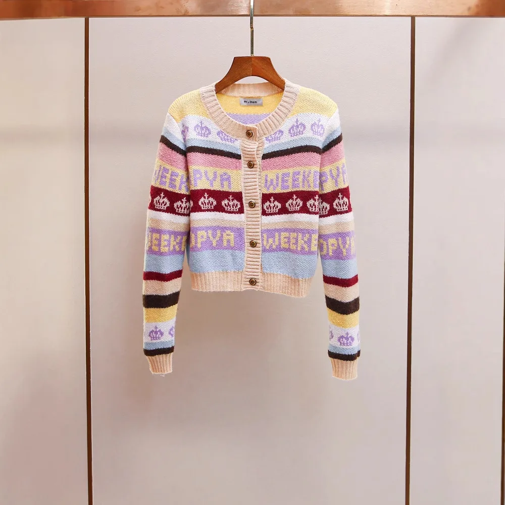 Sweet Korean Sle Crown Letter Stripe Knitted Open Cardigan Women's Autumn New Arrival Color Blo Age Reduction Knitwear
Sweet Korean Sle Crown Letter Stripe Knitted Open Cardigan Women's Autumn New Arrival Color Blo Age Reduction Knitwear
