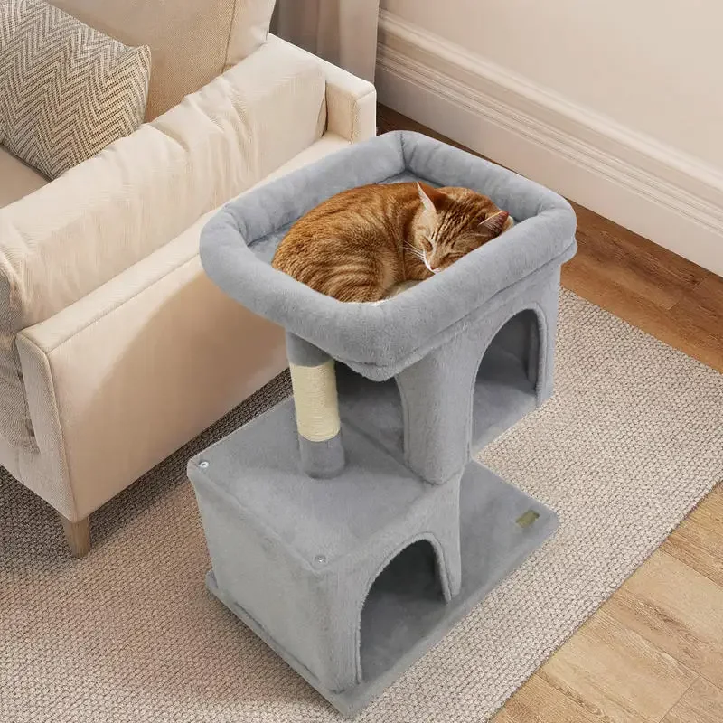 Modern Cat Tree Space-saving Cat Tower with Upholstered Perch and 2 Cat Condos-Gray
Modern Cat Tree Space-saving Cat Tower with Upholstered Perch and 2 Cat Condos-Gray