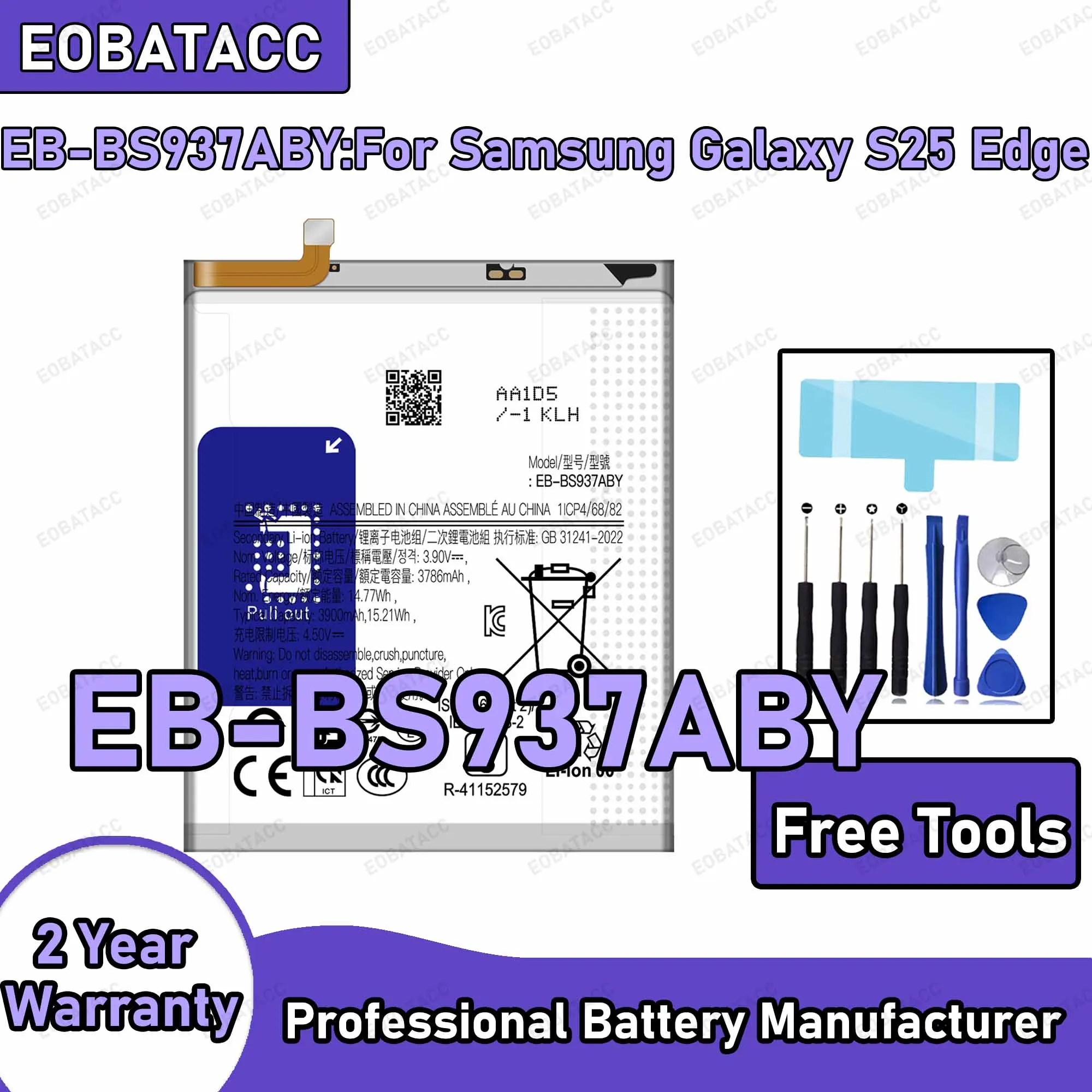 3900mAh EB-BS937ABY Replacement Battery for Samsung Galaxy S25 Edge with Repair Tools Kit
3900mAh EB-BS937ABY Replacement Battery for Samsung Galaxy S25 Edge with Repair Tools Kit