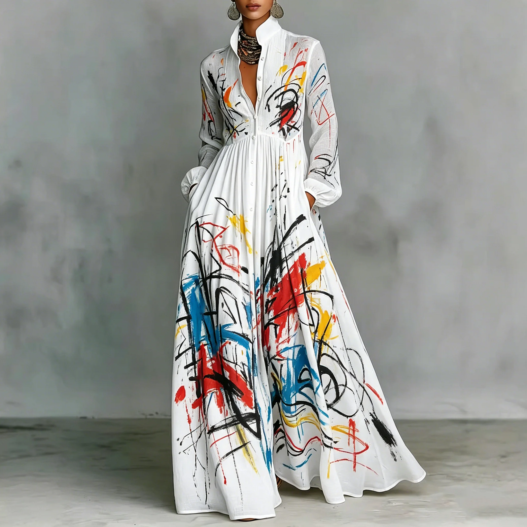 Women's Boho Colorful Abstract Print Maxi Dress Casual Long Sleeve High Waist Buttoned Elegant Versatile Party Dress
Women's Boho Colorful Abstract Print Maxi Dress Casual Long Sleeve High Waist Buttoned Elegant Versatile Party Dress