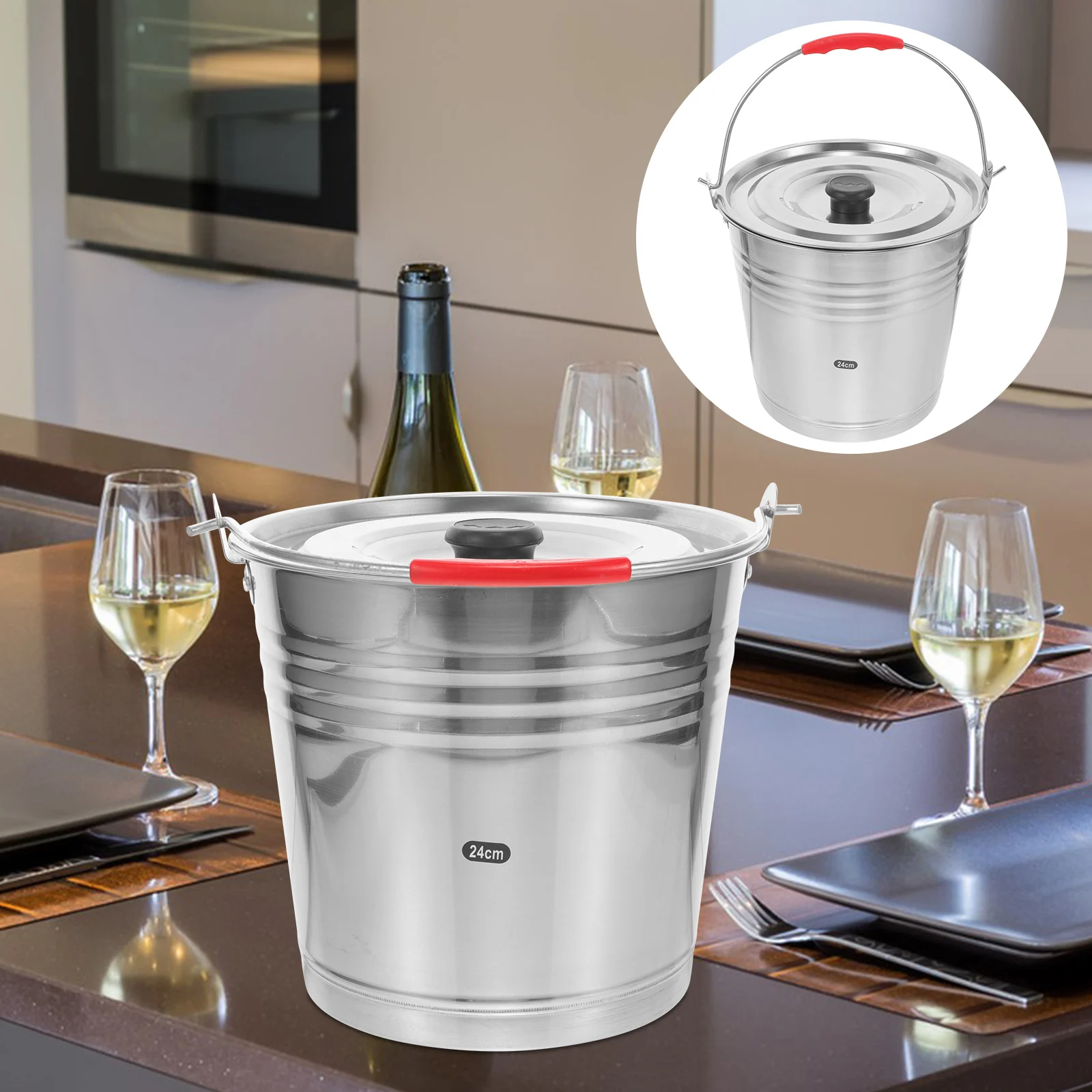 Stainless Steel Water Bucket 24cm 6L with Lid for Home Commercial Ice Storage Beverage Cooling Party KTV Hotel Bar Portable
Stainless Steel Water Bucket 24cm 6L with Lid for Home Commercial Ice Storage Beverage Cooling Party KTV Hotel Bar Portable