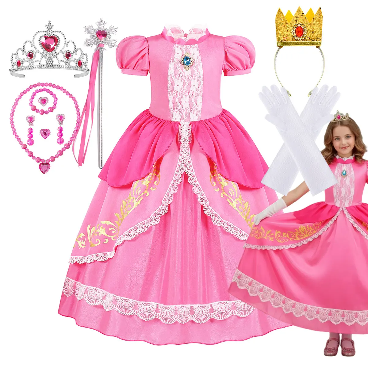 Girls Lolita Costume Vedio Game Lovely Peach Role Playing Princess Dress Plumber Brother Movie Cosplay Halloween Apparel 2-10Yrs
Girls Lolita Costume Vedio Game Lovely Peach Role Playing Princess Dress Plumber Brother Movie Cosplay Halloween Apparel 2-10Yrs