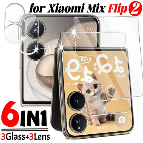 6 in 1 for Xiaomi Mix Flip 2 HD Tempered Glass Outer Screen Protector Protective Phone Back Lens Films Full Cover for Mix Flip 2