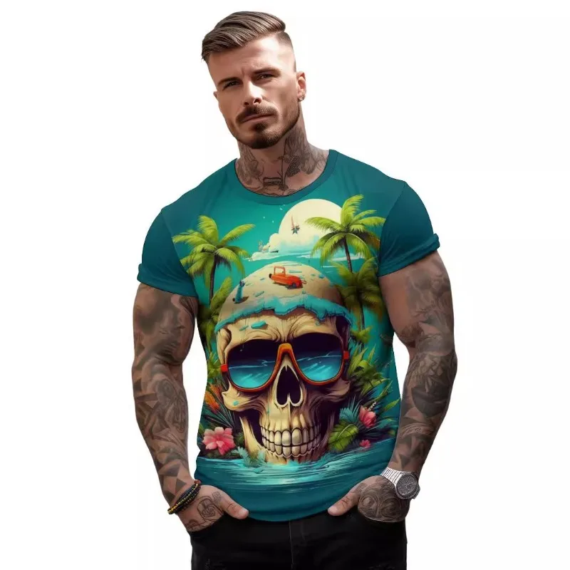 Summer cool and personalized 3D digital printed skull graphic customized round neck loose casual T-shirt for men
Summer cool and personalized 3D digital printed skull graphic customized round neck loose casual T-shirt for men