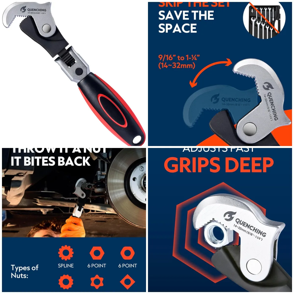 Саморегулирующийся ключ Crowfoot, 9,5 дюйма, автоматическая челюсть от 9/16 дюйма до 1-1/4 дюйма, 14–32 мм, устойчивый к ржавчине, силовая ручка
Саморегулирующийся ключ Crowfoot, 9,5 дюйма, автоматическая челюсть от 9/16 дюйма до 1-1/4 дюйма, 14–32 мм, устойчивый к ржавчине, силовая ручка