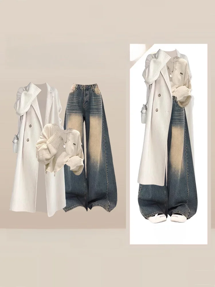 Fall Winter Korean Style Women's Fashion Set High Quality Jacket Sweater Wide Leg Jeans Three Piece Set Casual Loose Fit
Fall Winter Korean Style Women's Fashion Set High Quality Jacket Sweater Wide Leg Jeans Three Piece Set Casual Loose Fit