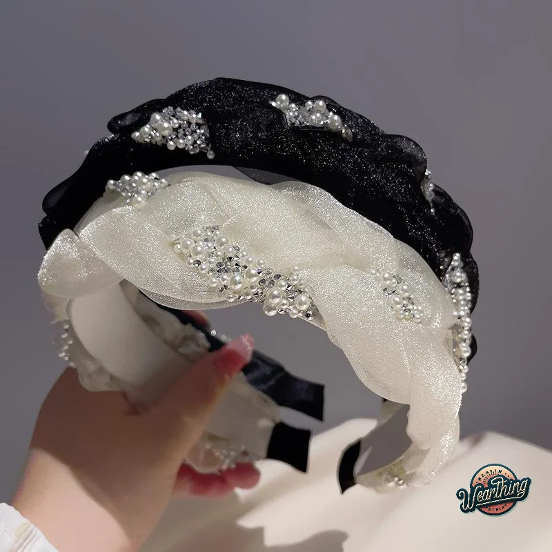 Hair Hoop with Double Pearl Rhinestones, Korean Crystal Bezel Lace-Braided Headband for Women and Girls
Hair Hoop with Double Pearl Rhinestones, Korean Crystal Bezel Lace-Braided Headband for Women and Girls
