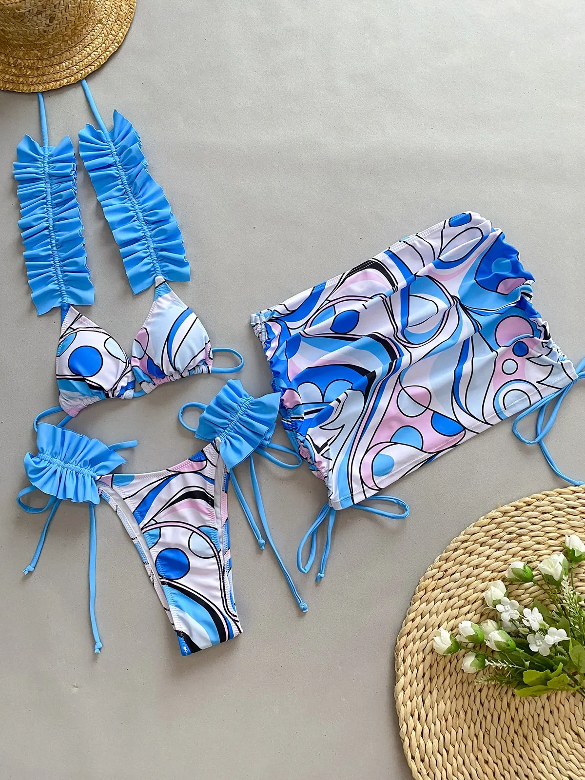 Sexy Ruffle Pleate Strap Bikini Women Purple Floral Print Skirt Sarong 3 Piece Swimsuit 2024 Bathing Suit Coverup Thong Swimwear
Sexy Ruffle Pleate Strap Bikini Women Purple Floral Print Skirt Sarong 3 Piece Swimsuit 2024 Bathing Suit Coverup Thong Swimwear