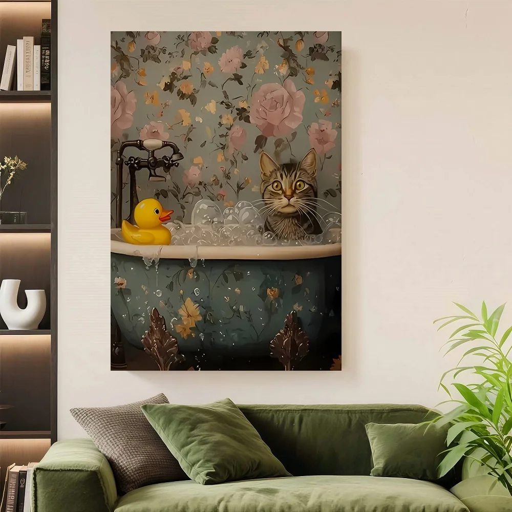 Framed 1pc Framed Canvas Wall Art - Grey Tabby Cat Taking Bath with Rubber Duck Painting, Bathroom Decor, Modern Cottage Style T
Framed 1pc Framed Canvas Wall Art - Grey Tabby Cat Taking Bath with Rubber Duck Painting, Bathroom Decor, Modern Cottage Style T