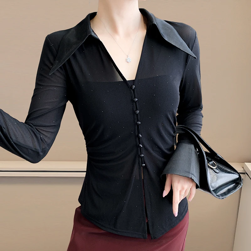 European Pleated Shirt Women Hot Pressed Diamond Slim Fit Long Sleeve Trendy Solid High End
European Pleated Shirt Women Hot Pressed Diamond Slim Fit Long Sleeve Trendy Solid High End