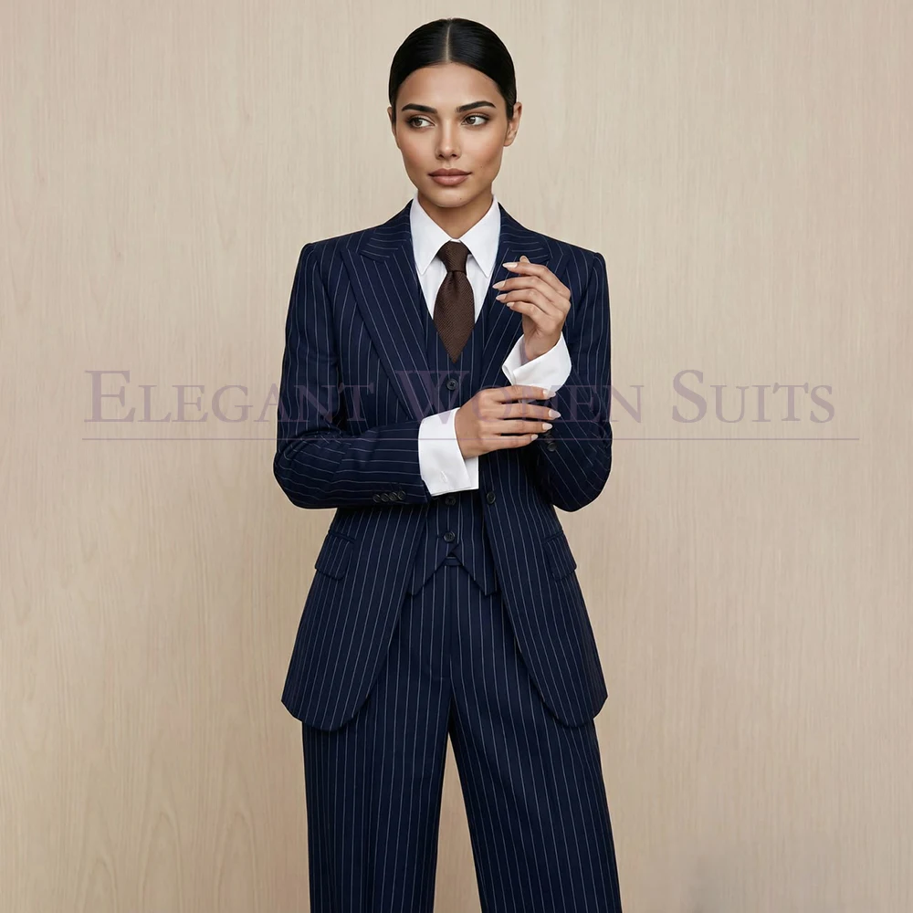 Navy Blue Stripe Women's Suits High Quality Single Breasted Business 3 Piece Jacket Pants Vest Fashion Office Lady Blazer
Navy Blue Stripe Women's Suits High Quality Single Breasted Business 3 Piece Jacket Pants Vest Fashion Office Lady Blazer