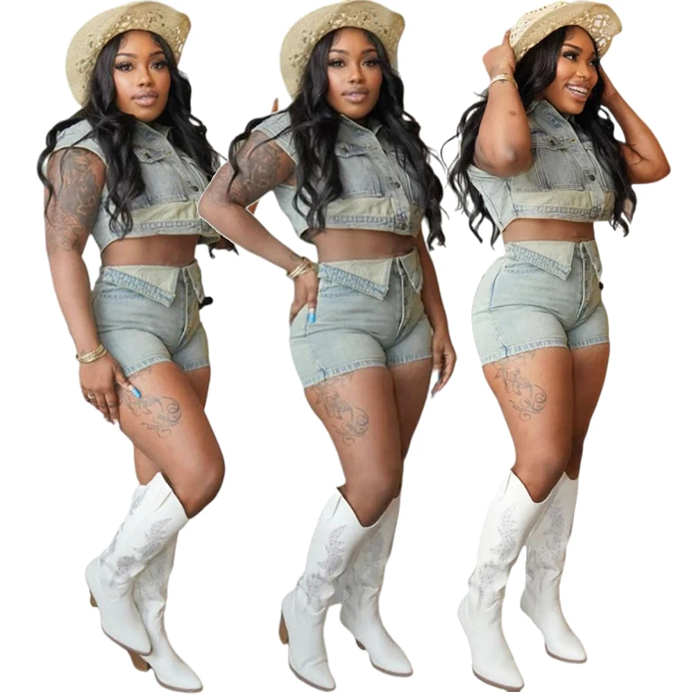Summer 2025 Womens Jeans Short Set Sexy Casual Washed Patchwork Crop Top and High Waist Shorts Denim 2 Two Piece Sets Outfits
Summer 2025 Womens Jeans Short Set Sexy Casual Washed Patchwork Crop Top and High Waist Shorts Denim 2 Two Piece Sets Outfits