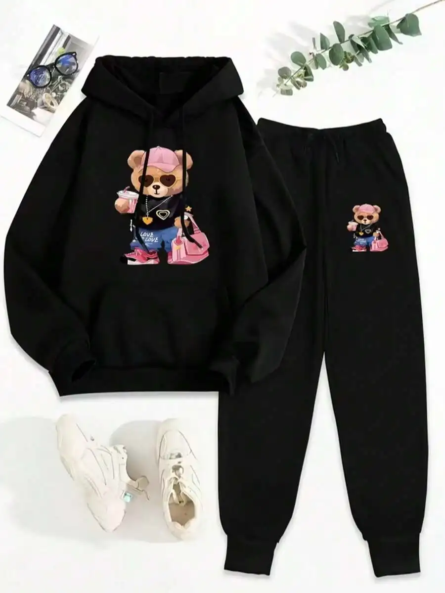 Black Bear Print Hoodie And Jogger Pants Set Women Casual Two Piece Outfit
Black Bear Print Hoodie And Jogger Pants Set Women Casual Two Piece Outfit