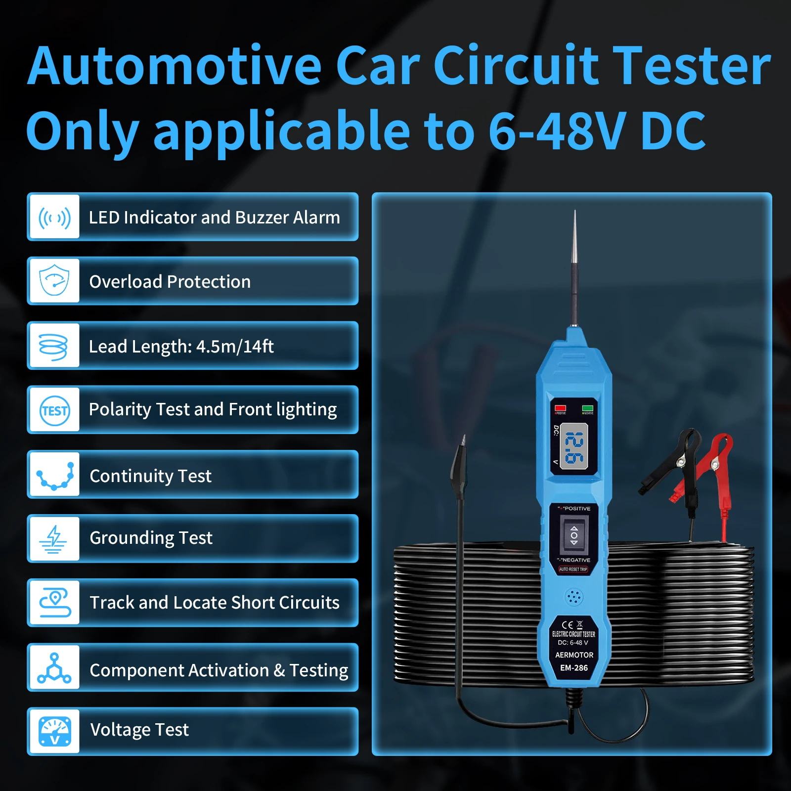 EM286 Автомобильный тестер электрических цепей Тестер автомобильной электрической системы с выключателем питания Диагностика автомобиля
EM286 Автомобильный тестер электрических цепей Тестер автомобильной электрической системы с выключателем питания Диагностика автомобиля