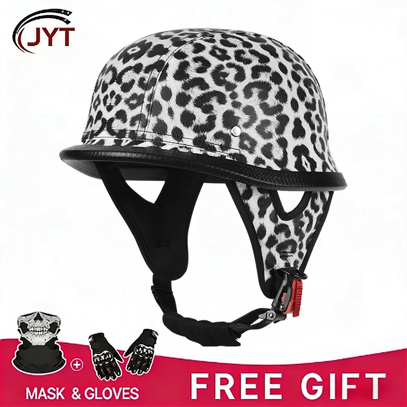 Half Face helmet Leopard Print Leather Vintage Retro Skull Cap Open Face Motorcycle Helmet DOT Approved for Men Women Adult
Half Face helmet Leopard Print Leather Vintage Retro Skull Cap Open Face Motorcycle Helmet DOT Approved for Men Women Adult
