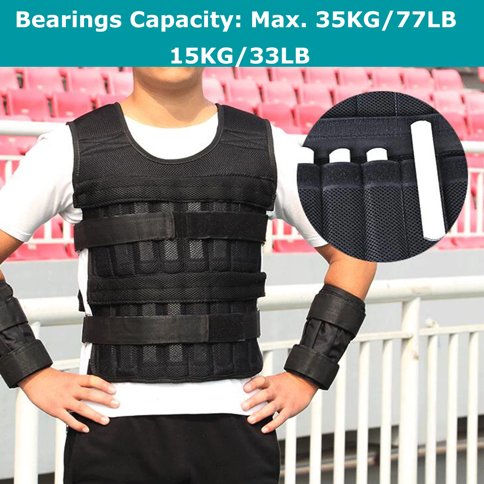 Max Loading 15kg/35kg Adjustable Vest Weight Exercise Weight Loading Cloth Strength Training with 6kg Leg Weight 5kg Arm Weight
Max Loading 15kg/35kg Adjustable Vest Weight Exercise Weight Loading Cloth Strength Training with 6kg Leg Weight 5kg Arm Weight