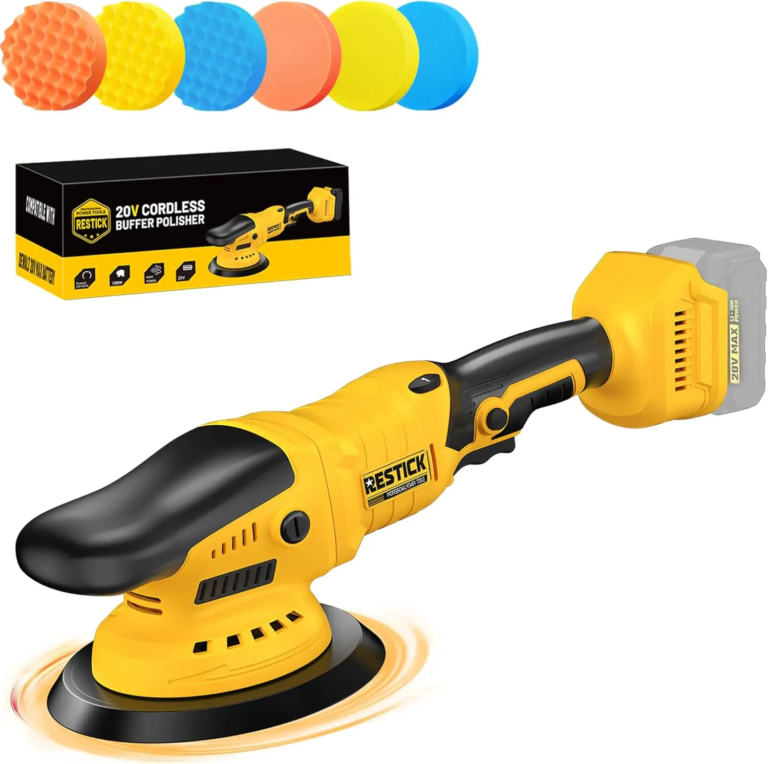 Cordless Car Buffer Polisher, 5500RPM High-Speed, 6-Speed Adjustable with Pads Kit (Tool Only)
Cordless Car Buffer Polisher, 5500RPM High-Speed, 6-Speed Adjustable with Pads Kit (Tool Only)