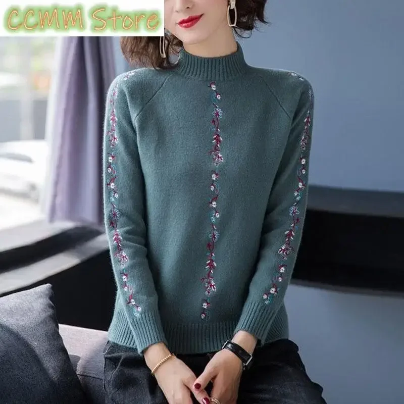Casual Half High Collar Sweaters Autumn Winter New Stylish Plant Embroidery Women's Clothing Long Sleeve Vintage Knitted Jumpers
Casual Half High Collar Sweaters Autumn Winter New Stylish Plant Embroidery Women's Clothing Long Sleeve Vintage Knitted Jumpers