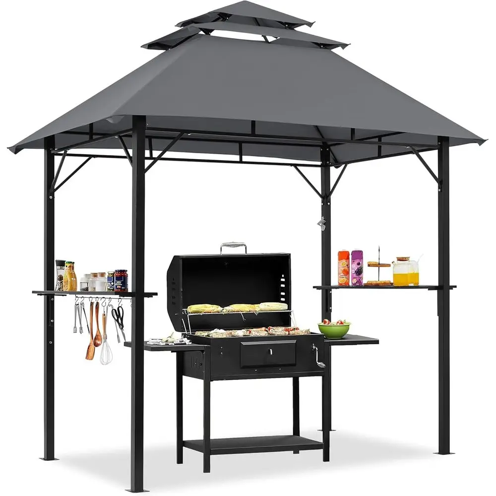 3-Tier Outdoor BBQ Gazebo with Adjustable Shelves, Hooks, and Bottle Opener in Gray
3-Tier Outdoor BBQ Gazebo with Adjustable Shelves, Hooks, and Bottle Opener in Gray