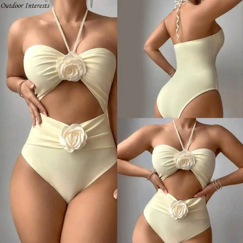 Women Sexy Halterneck Backless Monokini Flower Decoration Push Up Cutout Front 1Piece Swimsuits Solid Color Swimwear 400C
Women Sexy Halterneck Backless Monokini Flower Decoration Push Up Cutout Front 1Piece Swimsuits Solid Color Swimwear 400C