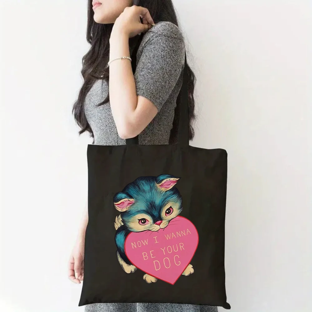 Vintage Cat Canvas Bag Tote Bag Shoulder Bag Handbag Now I Wanna Be Your Dog Heart Print Romantic Gift for Her Black
Vintage Cat Canvas Bag Tote Bag Shoulder Bag Handbag Now I Wanna Be Your Dog Heart Print Romantic Gift for Her Black