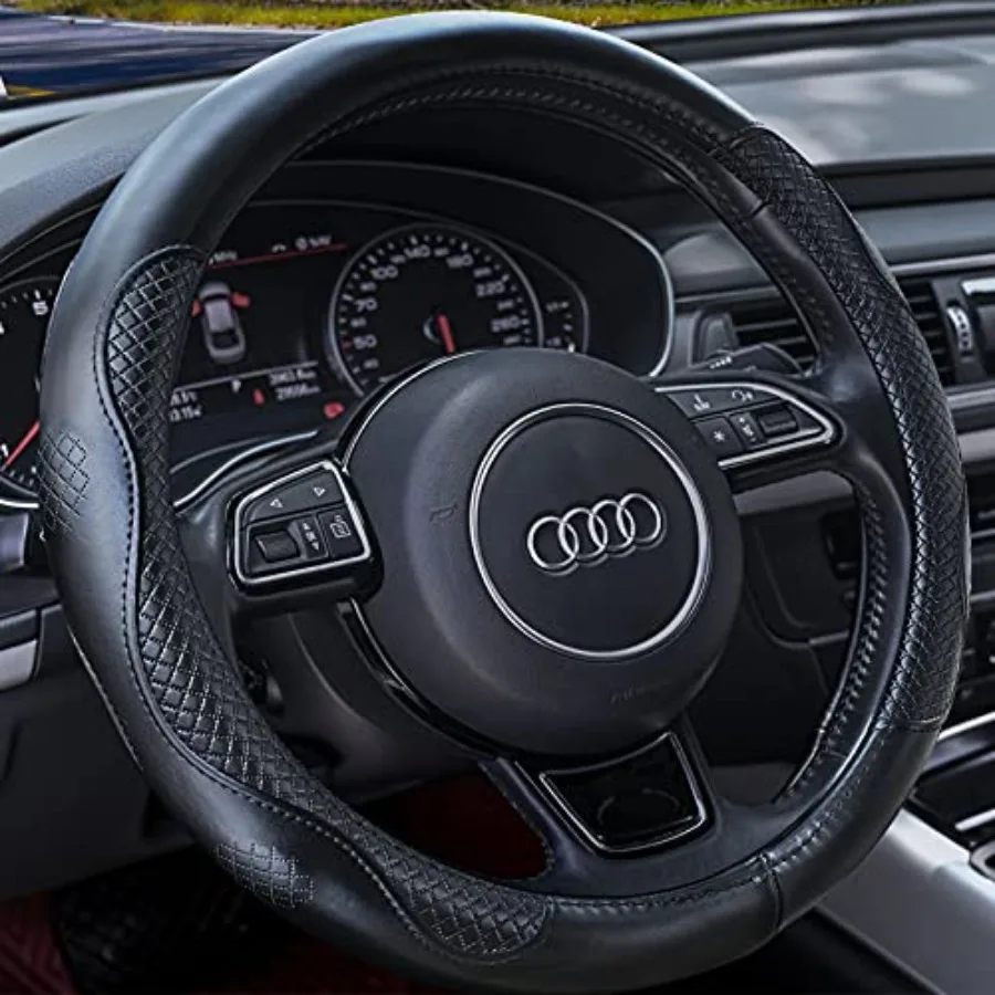 Heavy Duty Pure Cowhide Steering Wheel Cover, Black Genuine Leather Steering Wheel Cover Men Women Universal 14.5 to 15 Inch
Heavy Duty Pure Cowhide Steering Wheel Cover, Black Genuine Leather Steering Wheel Cover Men Women Universal 14.5 to 15 Inch