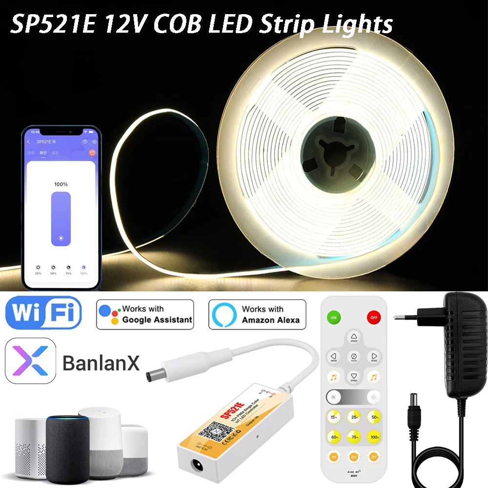 DC12V Wifi SP521E Single Color Controller COB LED Strip Light 320leds/m 3000K 6000K Dimmable Remote/BalanX APP Control for Alexa
DC12V Wifi SP521E Single Color Controller COB LED Strip Light 320leds/m 3000K 6000K Dimmable Remote/BalanX APP Control for Alexa
