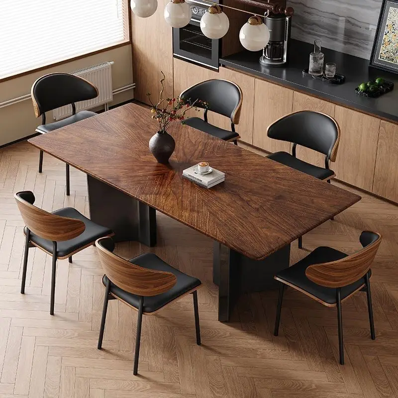 Medieval style solid wood dining table Household black walnut chair combination Small apartment retro style rectangular
Medieval style solid wood dining table Household black walnut chair combination Small apartment retro style rectangular
