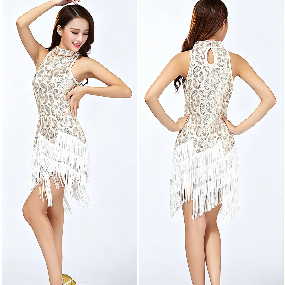 THEEPER Women Sleeveless High Neck Sequin Tassel Latin Dance Dress, Ballroom Rumba Tango Samba Competition Performance Costume
THEEPER Women Sleeveless High Neck Sequin Tassel Latin Dance Dress, Ballroom Rumba Tango Samba Competition Performance Costume
