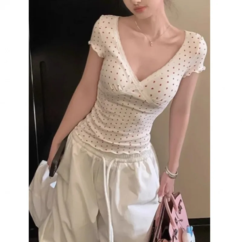 French White Lace Polka Dot V-neck Short Sleeves for Women in Summer Pure Hot Girl Slim Short Top
French White Lace Polka Dot V-neck Short Sleeves for Women in Summer Pure Hot Girl Slim Short Top