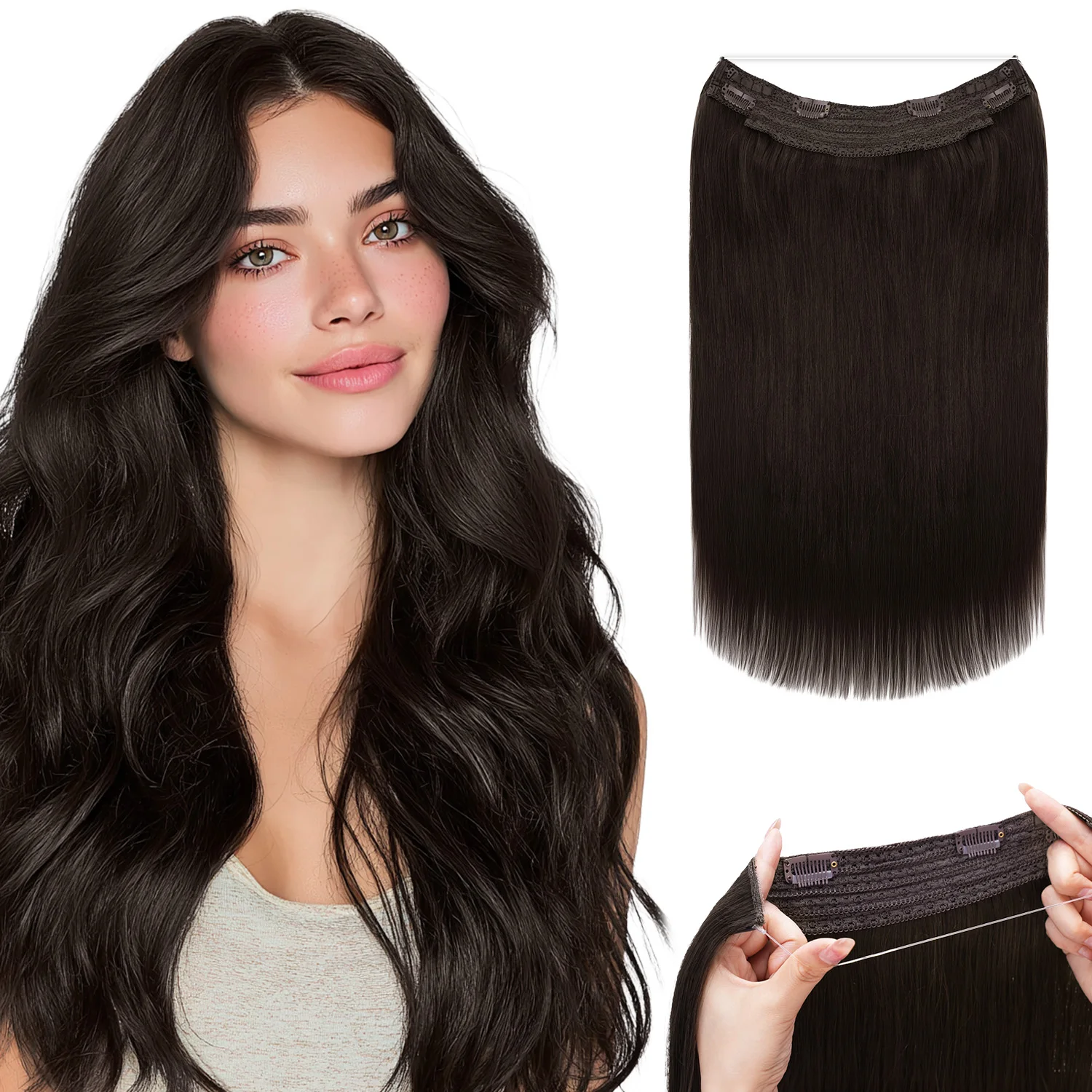Wire Hair Extensions Human Hair Straight Remy Invisible Fishing Wire Balayage Ombre Blonde Golden Hair Extensions with 4 Clips
Wire Hair Extensions Human Hair Straight Remy Invisible Fishing Wire Balayage Ombre Blonde Golden Hair Extensions with 4 Clips