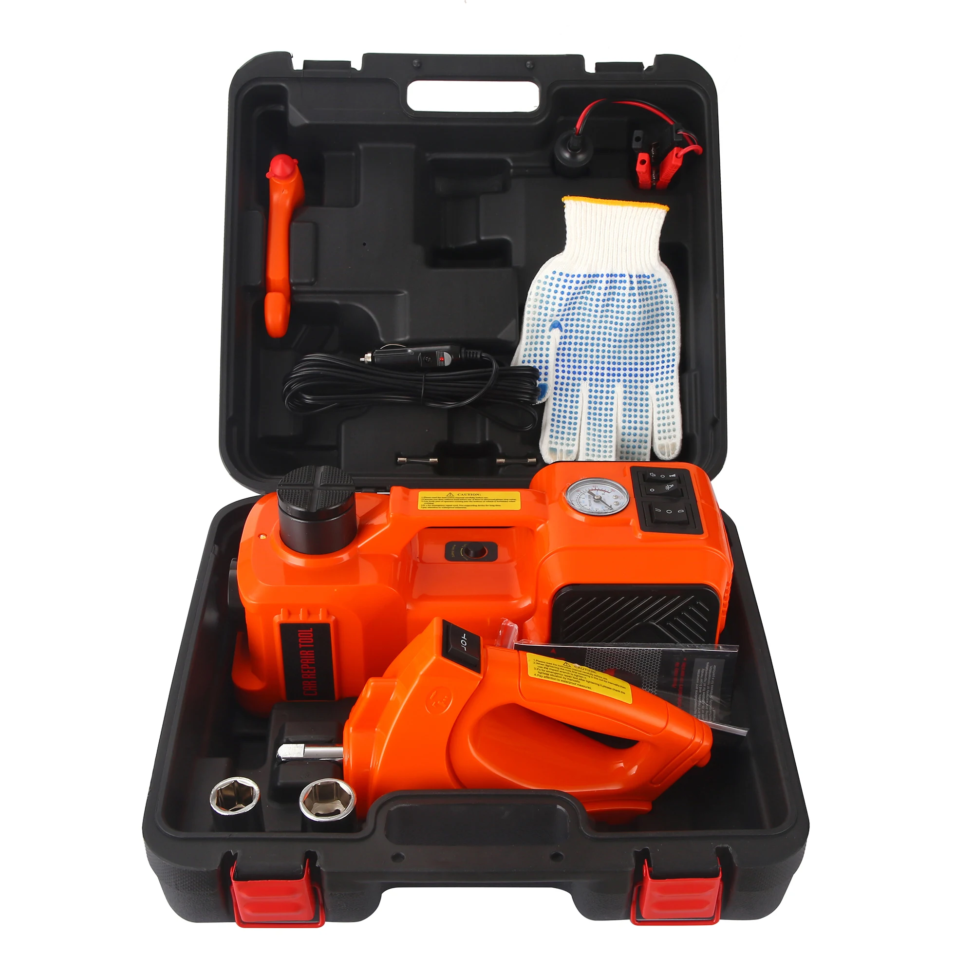 12V Electric Hydraulic Car Jack with Impact Wrench Air Pump Car Repair Tool Set for Lifting 5 Ton Capacity
12V Electric Hydraulic Car Jack with Impact Wrench Air Pump Car Repair Tool Set for Lifting 5 Ton Capacity