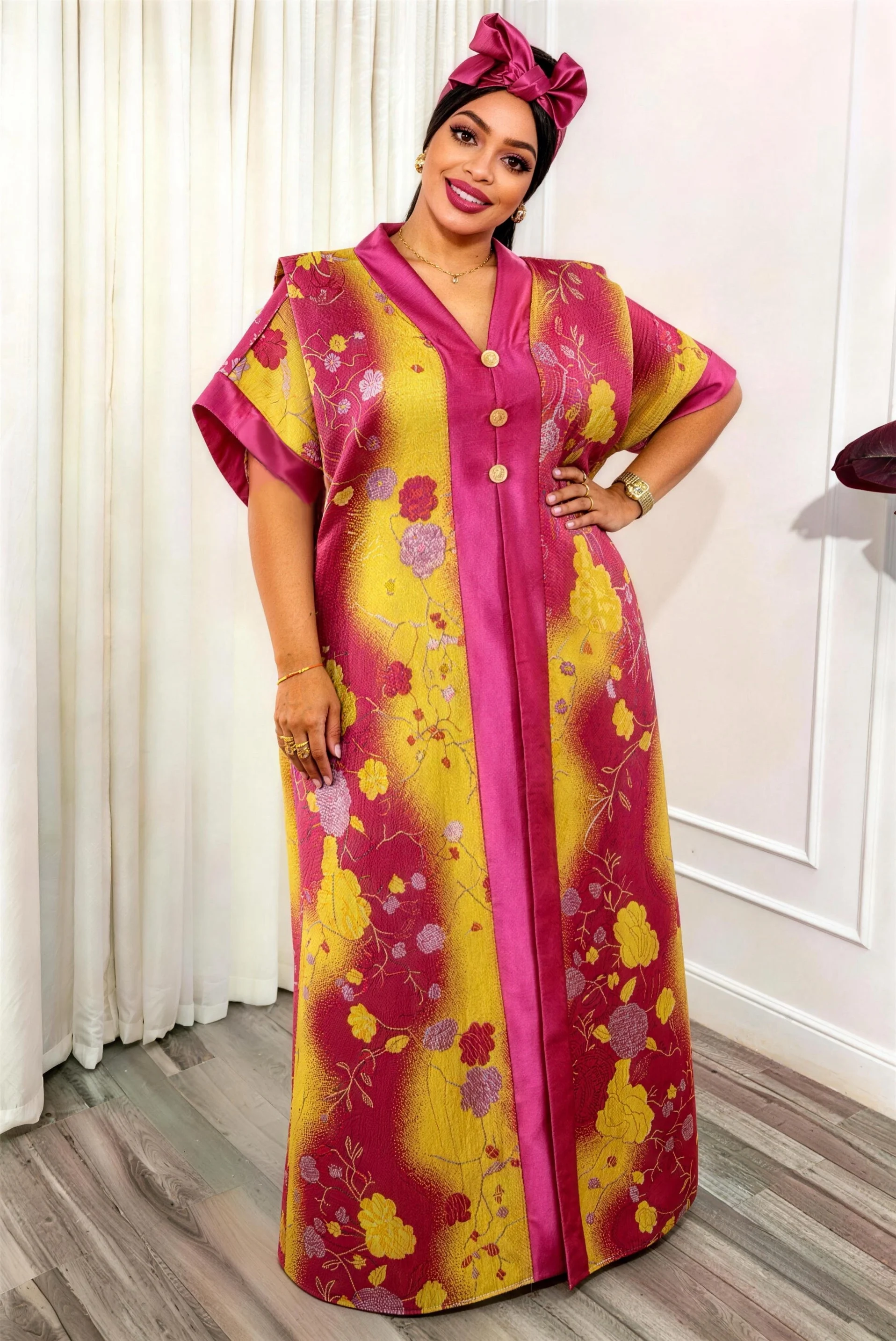 Plus Size African Traditional Clothing Women's Floral Print Middle Eastern Abaya Long Robe with Scarf
Plus Size African Traditional Clothing Women's Floral Print Middle Eastern Abaya Long Robe with Scarf
