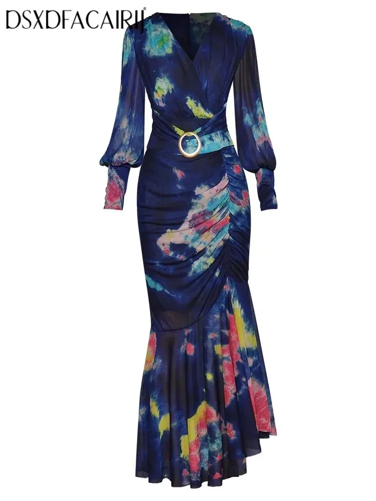 DSXDFACAIRIJ Women's Tie Dye Mermaid Dress V-neck Lantern Sleeve Slim Fit Long Party Dress Elegant Folded Design for Spring
DSXDFACAIRIJ Women's Tie Dye Mermaid Dress V-neck Lantern Sleeve Slim Fit Long Party Dress Elegant Folded Design for Spring
