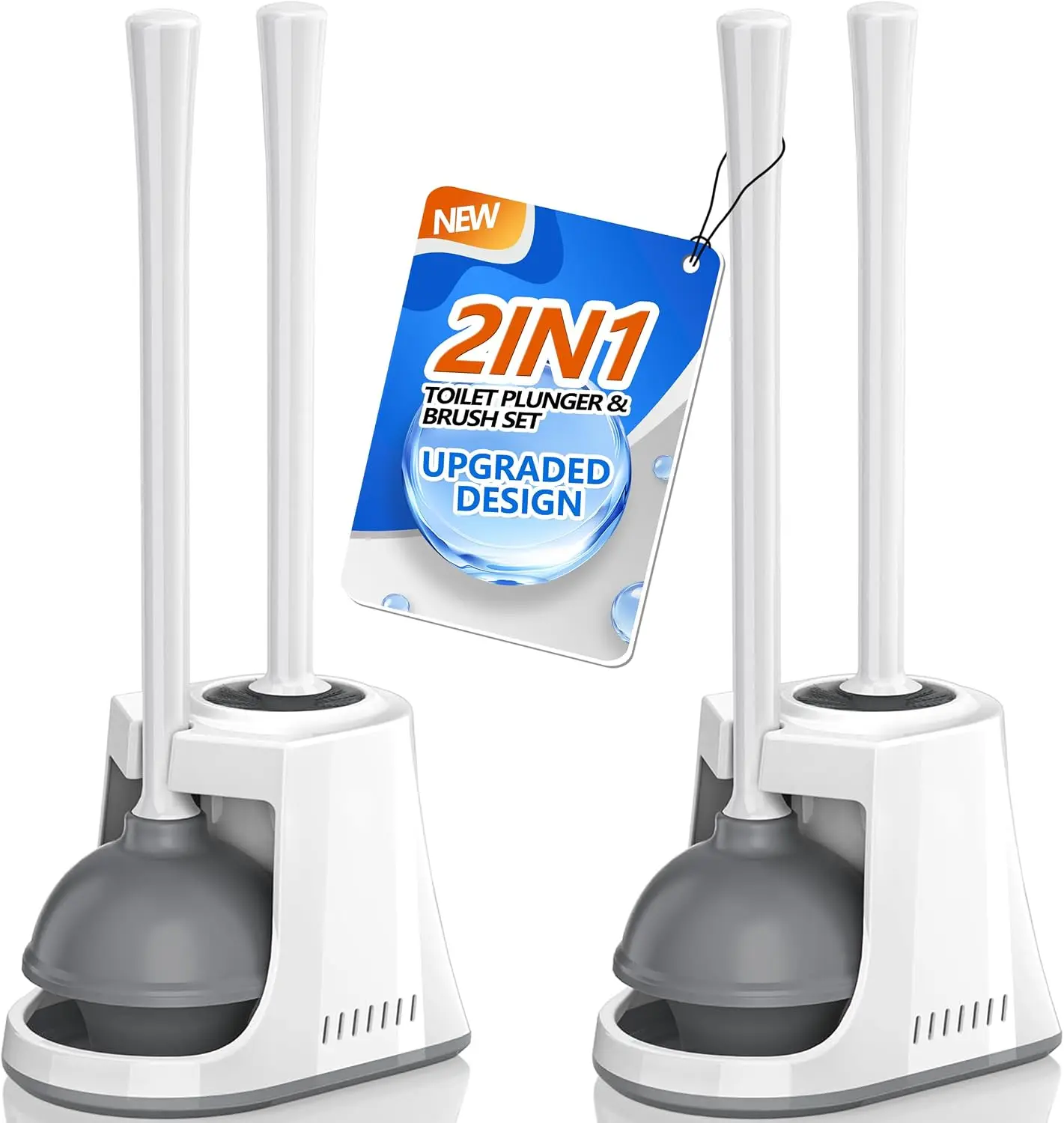 Toilet Plunger and Brush, Bowl Brush and Heavy Duty Toilet Plunger Set with Ventilated Holder, 2-in-1 Toilet Brush and Plunger Combo for Bathroom Cleaning (2, White)
Toilet Plunger and Brush, Bowl Brush and Heavy Duty Toilet Plunger Set with Ventilated Holder, 2-in-1 Toilet Brush and Plunger Combo for Bathroom Cleaning (2, White)