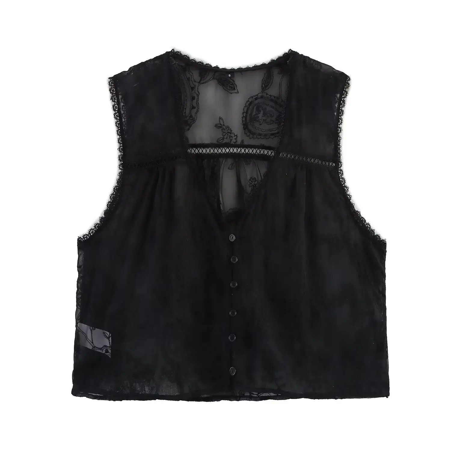 Women's new fashion lace embroidery decoration casual V-neck button up shirt retro sleeveless women's shirt chic top
Women's new fashion lace embroidery decoration casual V-neck button up shirt retro sleeveless women's shirt chic top