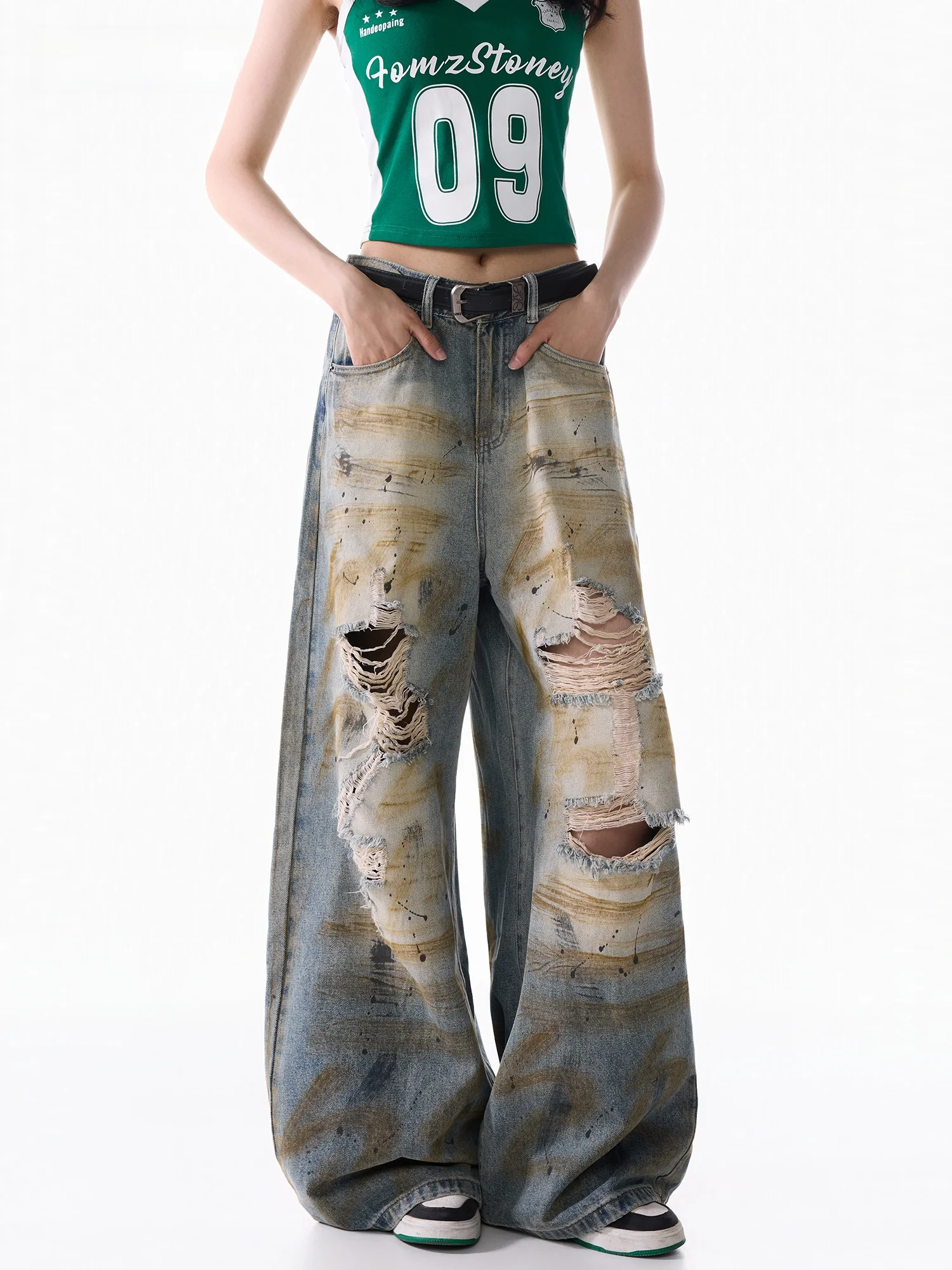 American Style Dirty Wide Leg Jeans Women's Summer Thin New Vintage Ripped Loose Jeans Casual Washed Denim Blue Cotton Blend
American Style Dirty Wide Leg Jeans Women's Summer Thin New Vintage Ripped Loose Jeans Casual Washed Denim Blue Cotton Blend