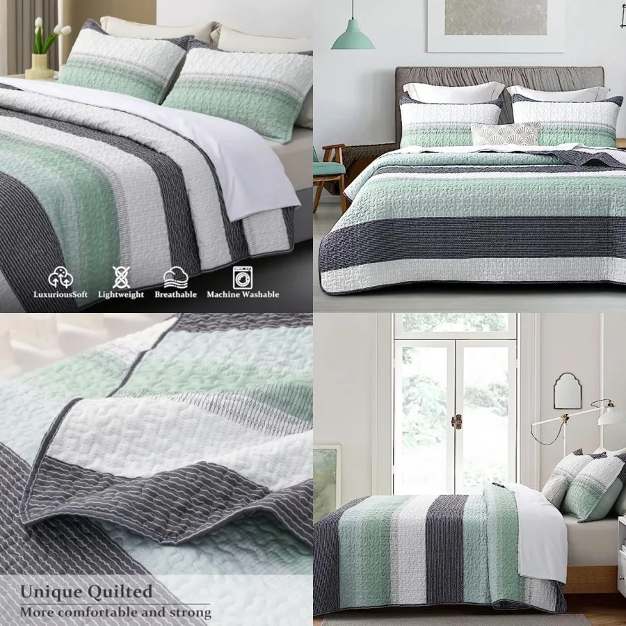Quilt Set King Size 3Pcs,Soft Microfiber Lightweight Bedspread,White & Green Striped Geometric Pattern Coverlet for All Season Layering(King 106x96,Mint Green)
Quilt Set King Size 3Pcs,Soft Microfiber Lightweight Bedspread,White & Green Striped Geometric Pattern Coverlet for All Season Layering(King 106x96,Mint Green)
