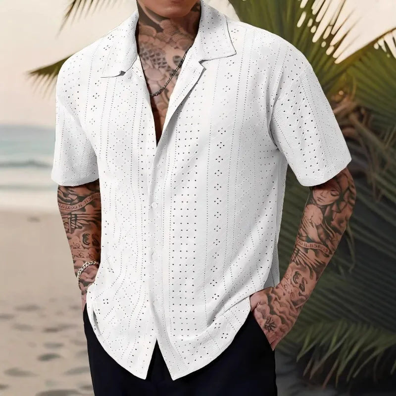 2025 Summer Men Knitted Casual Short Sleeved Shirts Trendy Versatile Bohemian Hollow Out Knit Shirt Social Party Tops Streetwear
2025 Summer Men Knitted Casual Short Sleeved Shirts Trendy Versatile Bohemian Hollow Out Knit Shirt Social Party Tops Streetwear