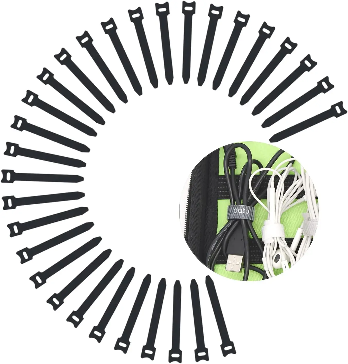 Reusable Hook and Loop Cable Ties - 30 Pack, 3 Inch, Black Cord Organizer Straps
Reusable Hook and Loop Cable Ties - 30 Pack, 3 Inch, Black Cord Organizer Straps