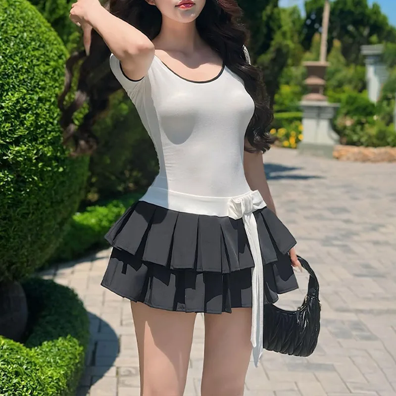 SKinny Bow high waist MIni pleated dresses summer women 2024 New sexy O-neck Patchwork bow ruffle short sleeve dress for women
SKinny Bow high waist MIni pleated dresses summer women 2024 New sexy O-neck Patchwork bow ruffle short sleeve dress for women