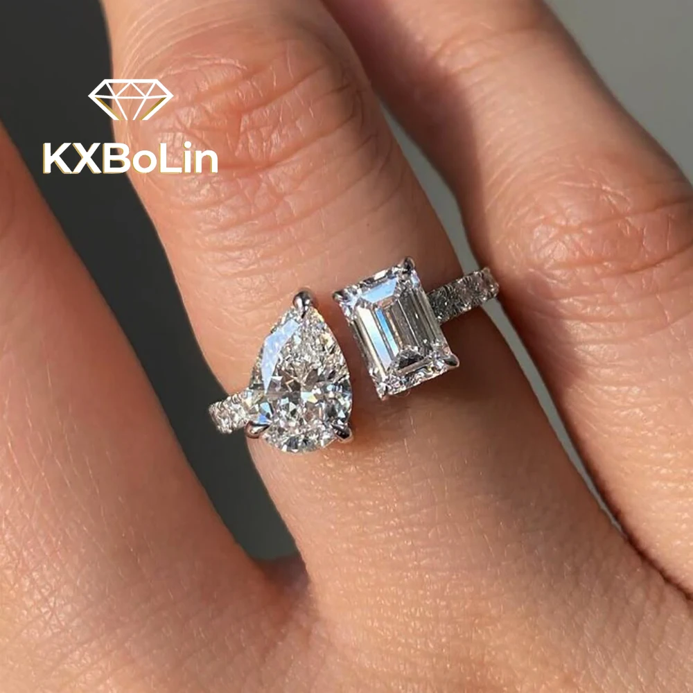2-Stone Emerald/Pear Cut Moissanite Diamond open Rings with certificate Engagement rings for Women 925 Silver wedding band
2-Stone Emerald/Pear Cut Moissanite Diamond open Rings with certificate Engagement rings for Women 925 Silver wedding band
