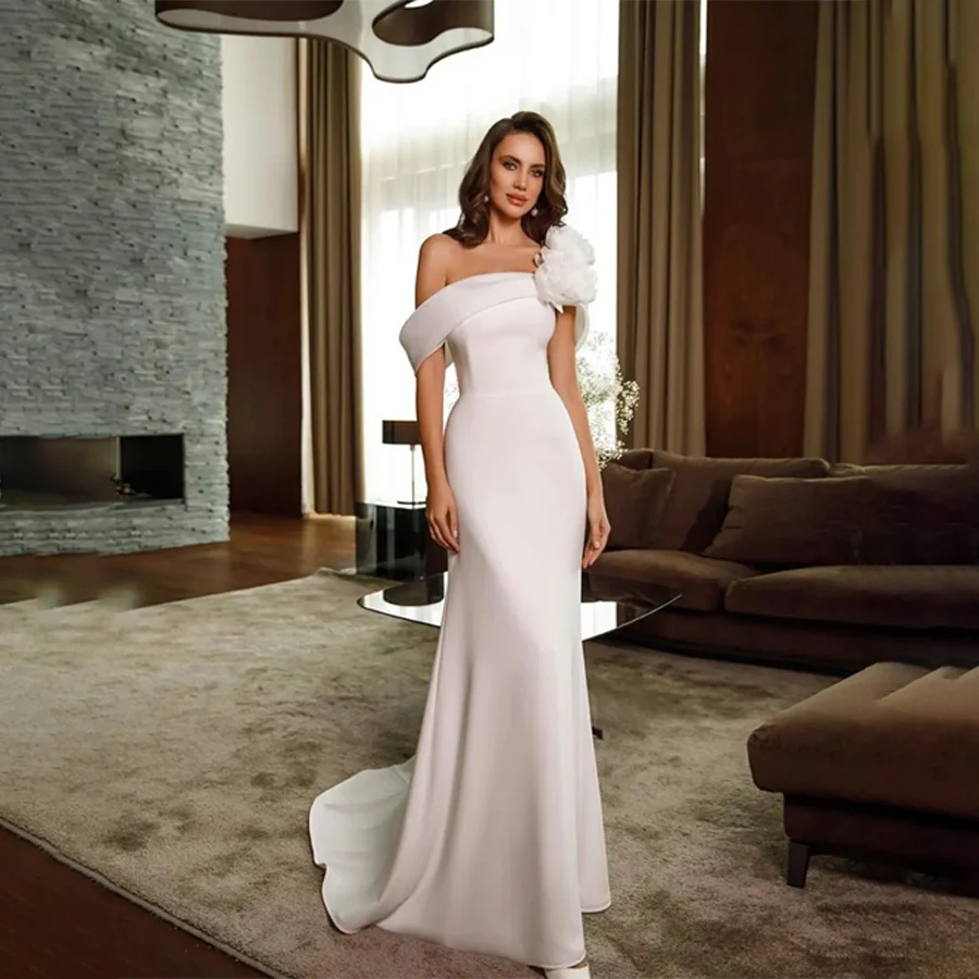 Off-Shoulder Shoulder With Flowers Sheath Evening Dress Backless And Lace Up Prom Gowns 
Off-Shoulder Shoulder With Flowers Sheath Evening Dress Backless And Lace Up Prom Gowns